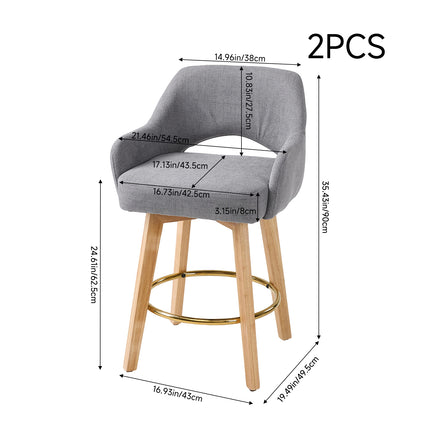 Set of 2 Swivel Chenille Upholstered Bar Stools with Wooden Legs