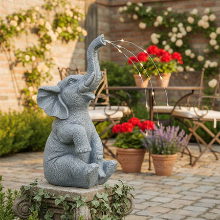 Solar-Powered Elephant Garden Ornament with LED Lights