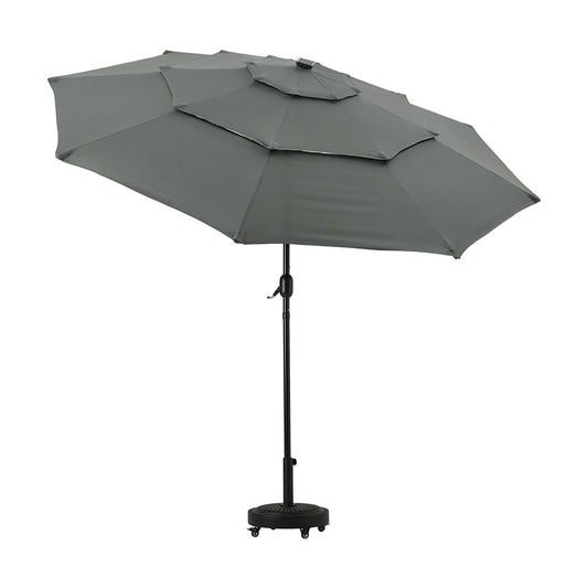 Dark Grey Outdoor Parasol 3 Tier Umbrella Sun Shade Crank Tilt with Solar Lights and Round Base