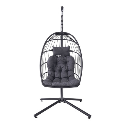 Egg-Shaped Hanging Chair with Soft Cushion & Headrest