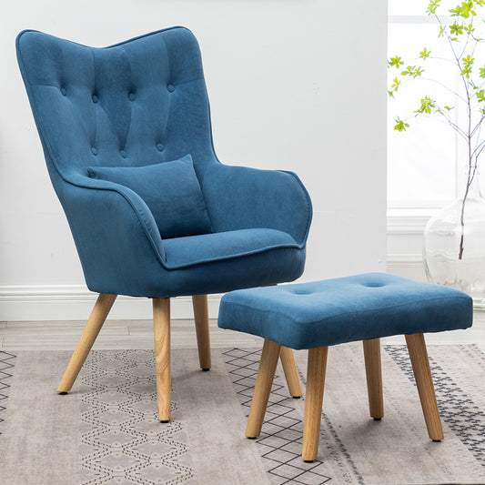 Frosted Velvet Wingback Lounge Chair with Footstool Blue