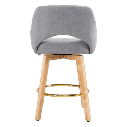Set of 2 Swivel Chenille Upholstered Bar Stools with Wooden Legs