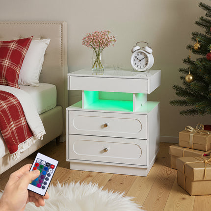Modern 3-Drawer Bedside Table with RGB Lighting