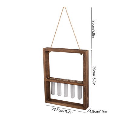 5-Tube Wall Hanging Plant Propagation Station with Wooden Frame