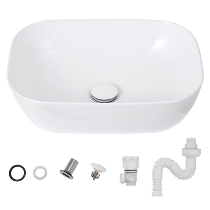 Oval Ceramic Countertop Basin with Central Drain Set