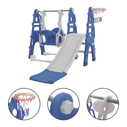 Kids Swing Slide and Basketball Hoop 3 in 1 Play Game Center Blue