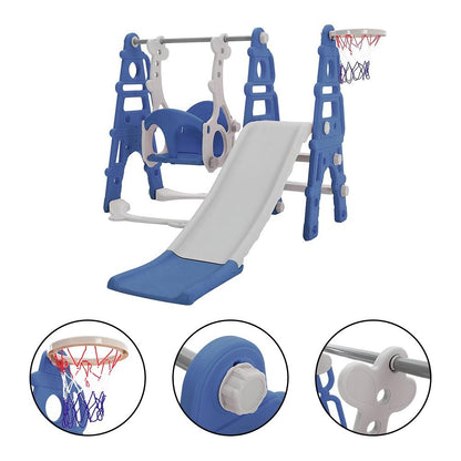 Kids Swing Slide and Basketball Hoop 3 in 1 Play Game Center Blue