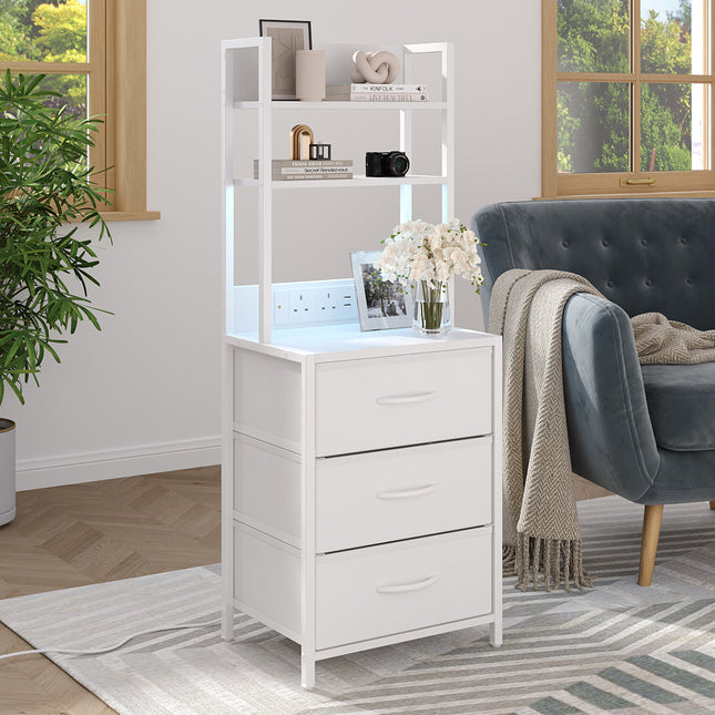 3-Drawer Nightstand with Charging Station & RGB Light Strip