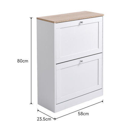 Wooden 2 Drawer Flip Down Shoe Cabinet
