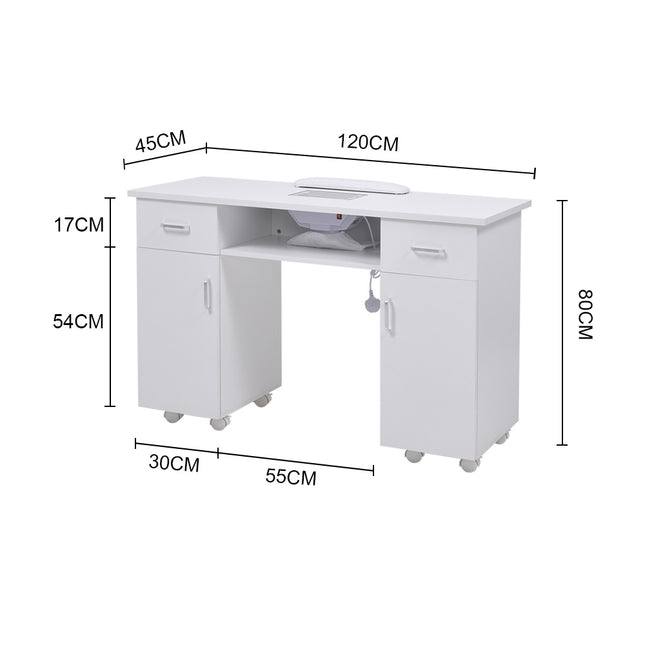White Manicure Table with Electric Dust Extractor 120cm