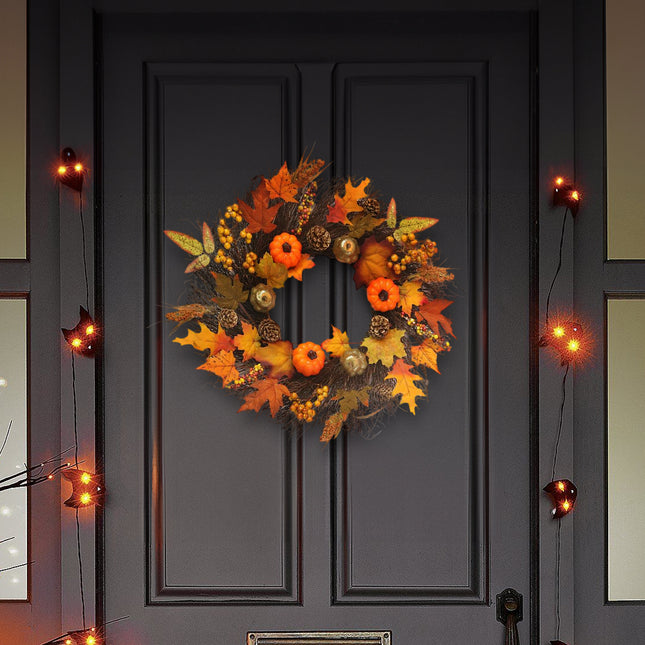 Artificial Autumn Halloween Prelit Wreath Thanksgiving Decorations