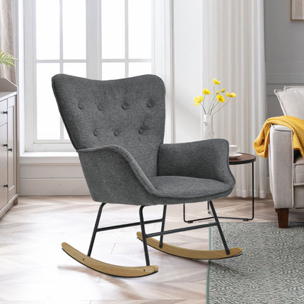 Grey 65cm Linen Upholstered Rocking Chair