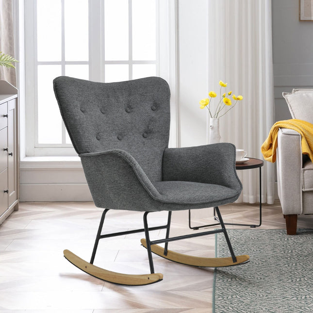 Grey 65cm Linen Upholstered Rocking Chair