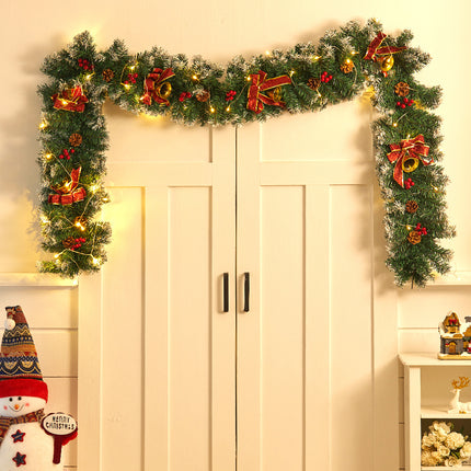 270CM Christmas 50 LED Light Up Xmas Decor Hanging Rattan, Red bowknot And Golden Bell