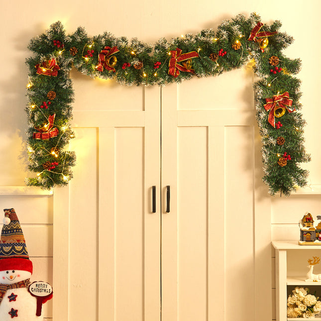 270CM Christmas 50 LED Light Up Xmas Decor Hanging Rattan, Red bowknot And Golden Bell