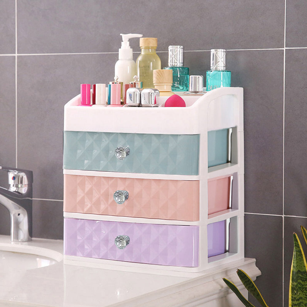 Colorful Makeup Jewellery Organizer Container Storage Box with 3 Drawers