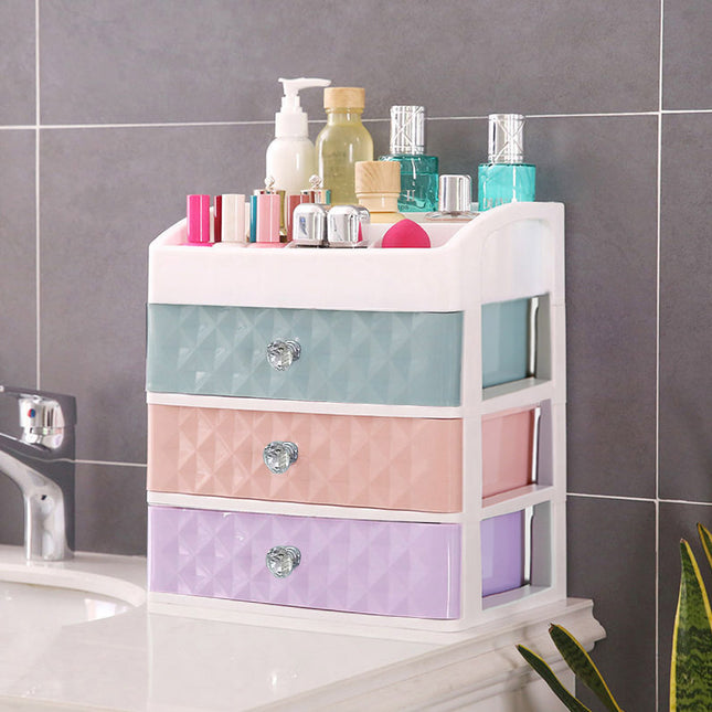 Colorful Makeup Jewellery Organizer Container Storage Box with 3 Drawers