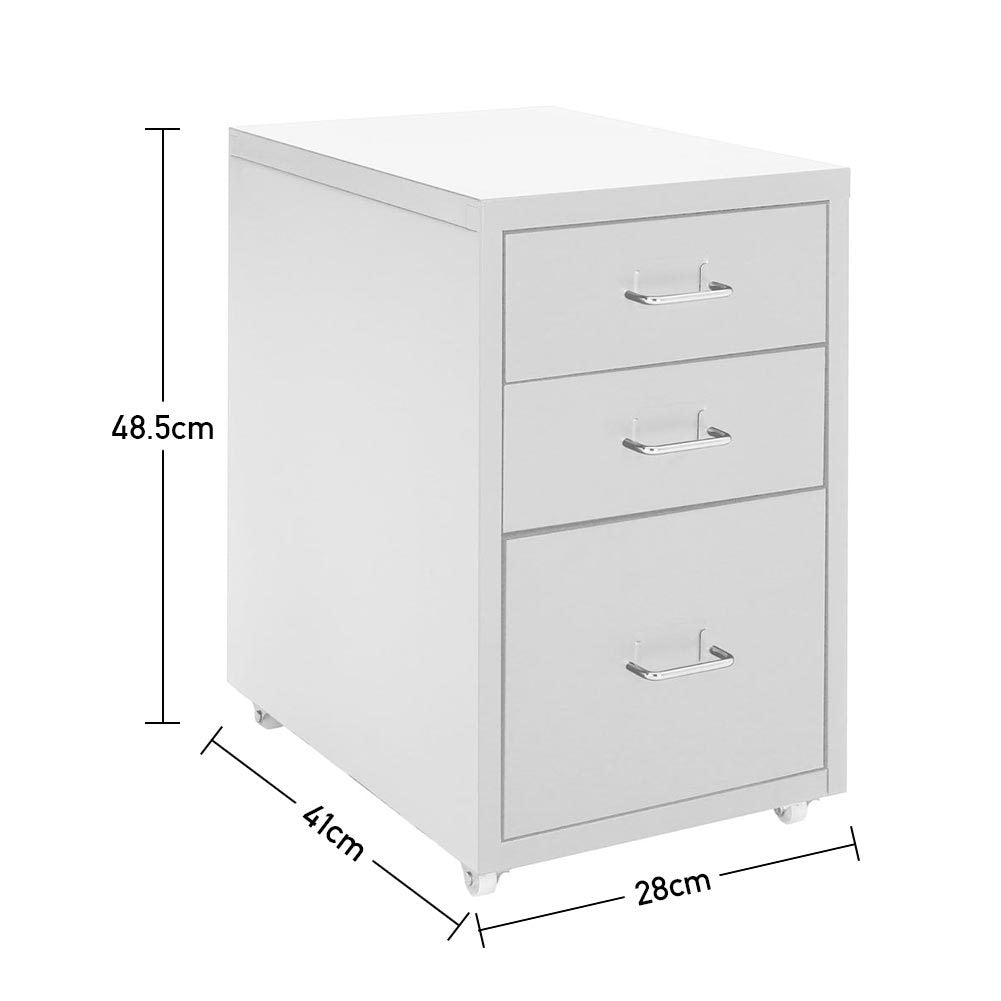 Office Rolling File Cabinet with 3 Drawers Shelf and Wheels White