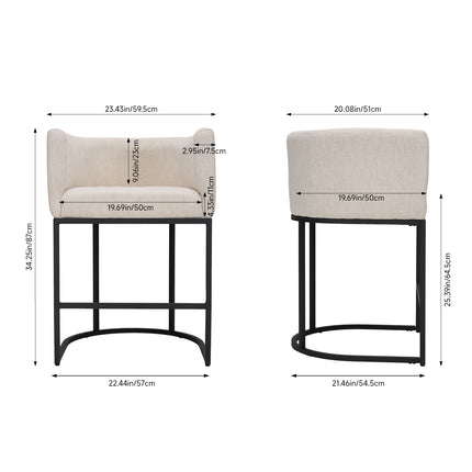 Set of 2 Low Back Upholstered Bar Stools