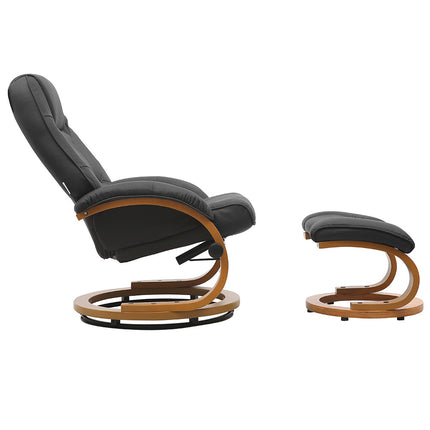 Black PU Leather Swivel Office Armchair with Footstool
