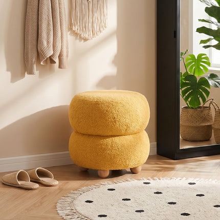 Round Teddy Fleece Upholstered Footstool