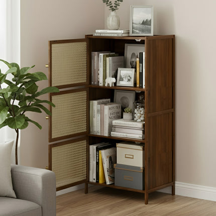 3 Tier Narrow Bookcase with Doors