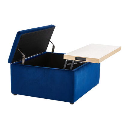 Blue Velvet Upholstered Storage Ottoman Stool