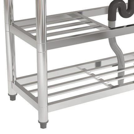 80cm H Stainless Steel Divider Sink with a Shelf and Drainboard