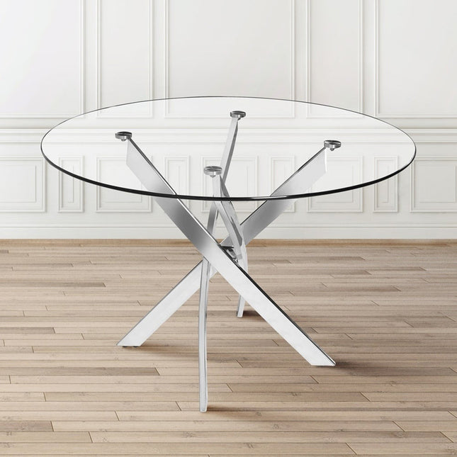 Modern Round Glass Coffee Table with Metal Frame