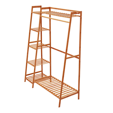 Bamboo Bedroom Garment Clothes Rack Brown 130cm