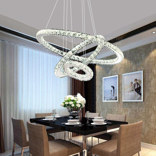White LED Chandelier Lamp Wire Pendant Crystal Ceiling Lights, 20+40+60CM
