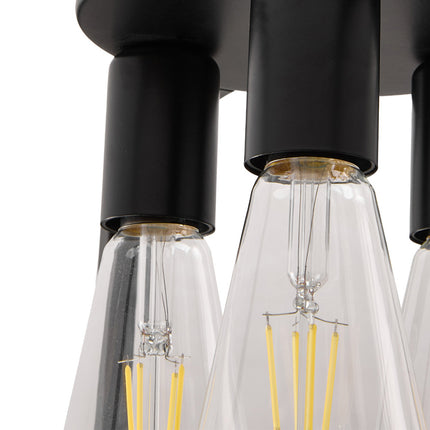 Black 3-Light Ceiling Light with E27 Bulb Base