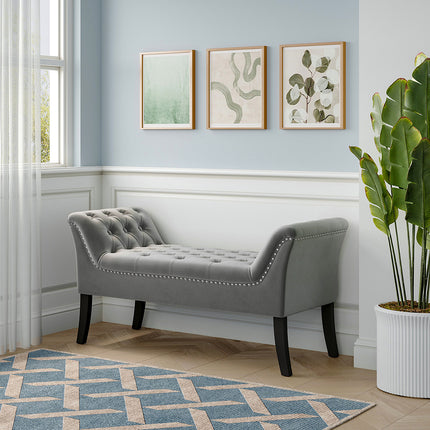 Grey Velvet Upholstered Bedroom Bench