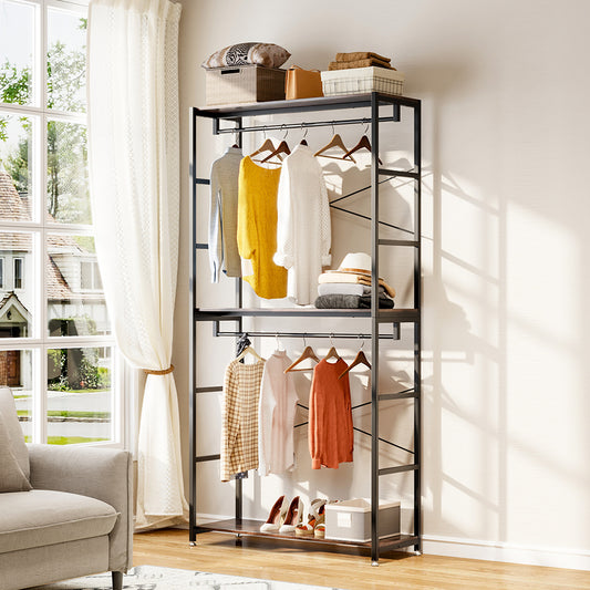 2 Tier Clothing Rack with Storage Shelves