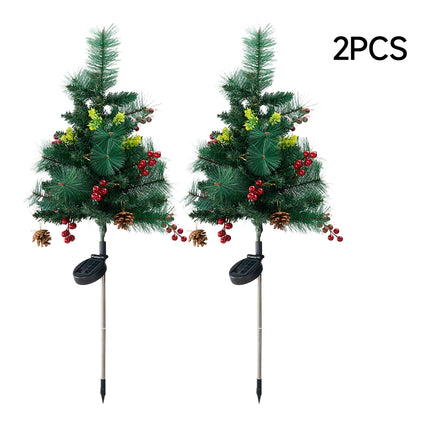 Set of 2 Solar-Powered Artificial Christmas Tree Decorations with Lights