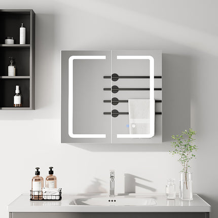 Double-Door Bathroom Mirror Cabinet with LED Lighting