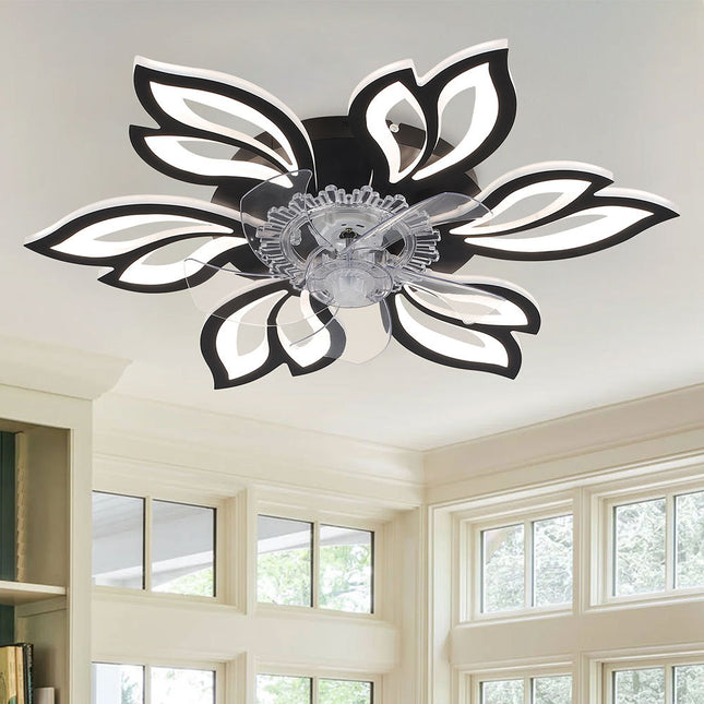 Black Modern Flower Ceiling Fan with 3 Color Lights