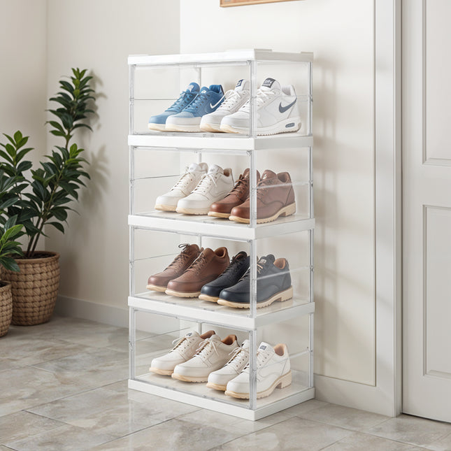 4-Tier Foldable Storage Cabinet Shoes Organizer with Doors