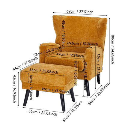 Yellow Chenille Leisure Chair with Footstool