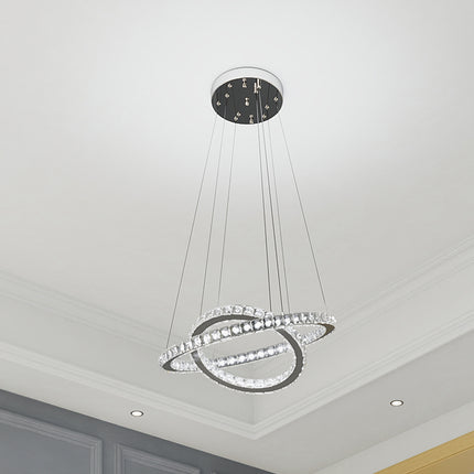 Modern 2-Tier Adjustable Crystal LED Pendant Light
