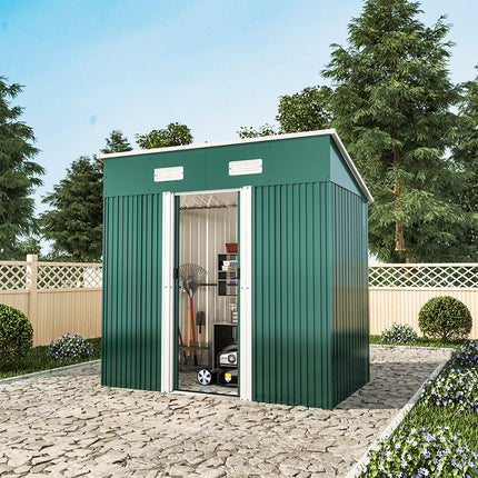 4x6FT Metal Garden Storage Shed with Sliding Door