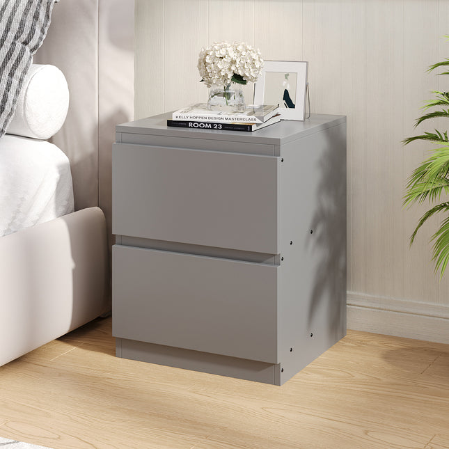 2-Drawer Wooden Nightstand Bedside Table in Grey