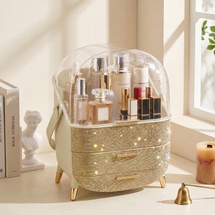 Countertop Portable Oval Makeup Storage Box with Transparent Cover