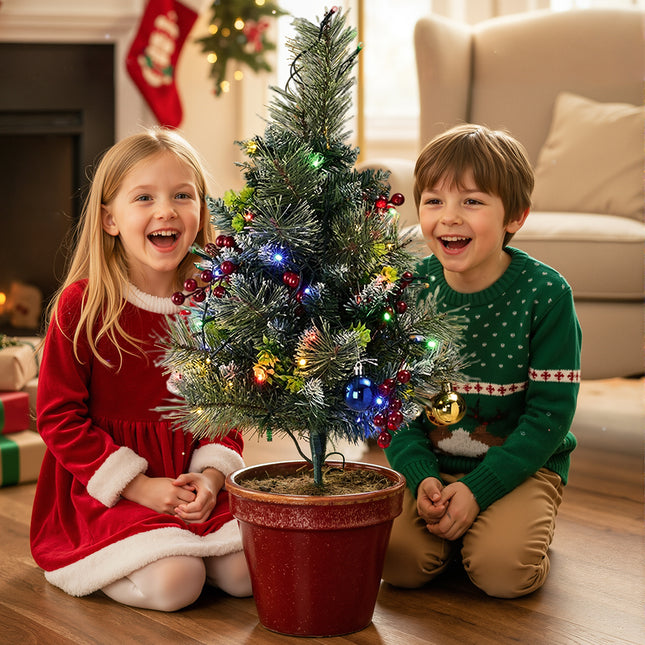 2-Pack Artificial Christmas Trees with Decorations and LED Lights