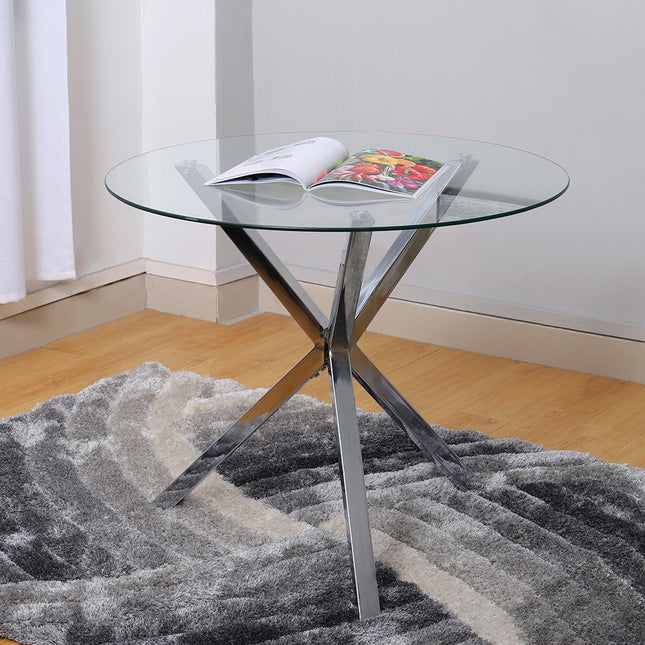Chic Round Glass Dining Table with Metal Frame