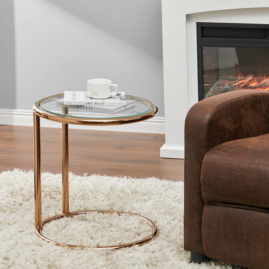 Round Glass Side Table Metal Leg Rose Gold
