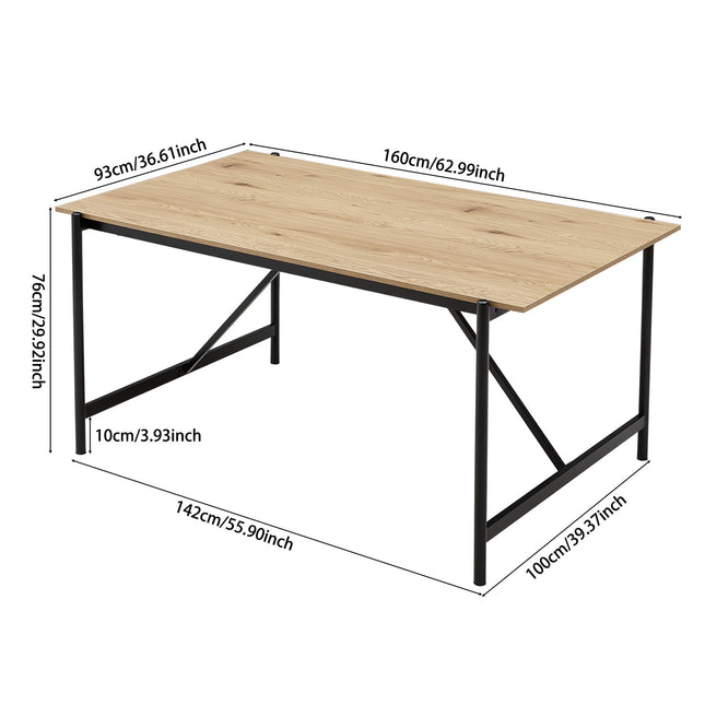 4 Seats Rustic Dining Table with Black Metal Base 160cm
