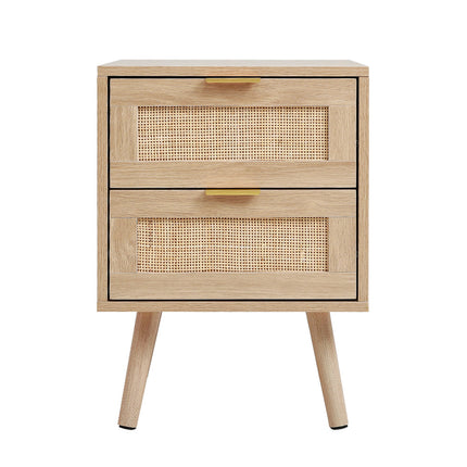 2 Pack Wood and Rattan Side Cabinet