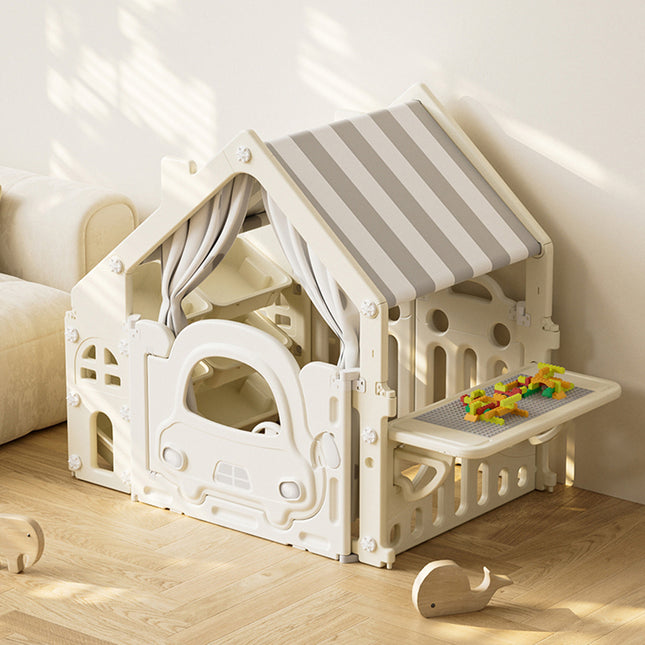 Plastic Playhouse with Builtin Storage Rack and Building Block Table