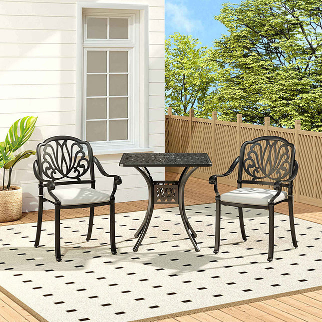 Black Set of 3 Cast Aluminum Outdoor Table and Chair